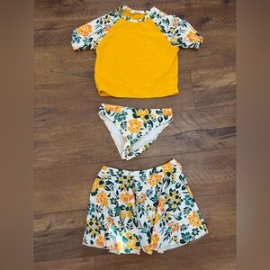 Floral Kids Swim Set - Yellow and Green